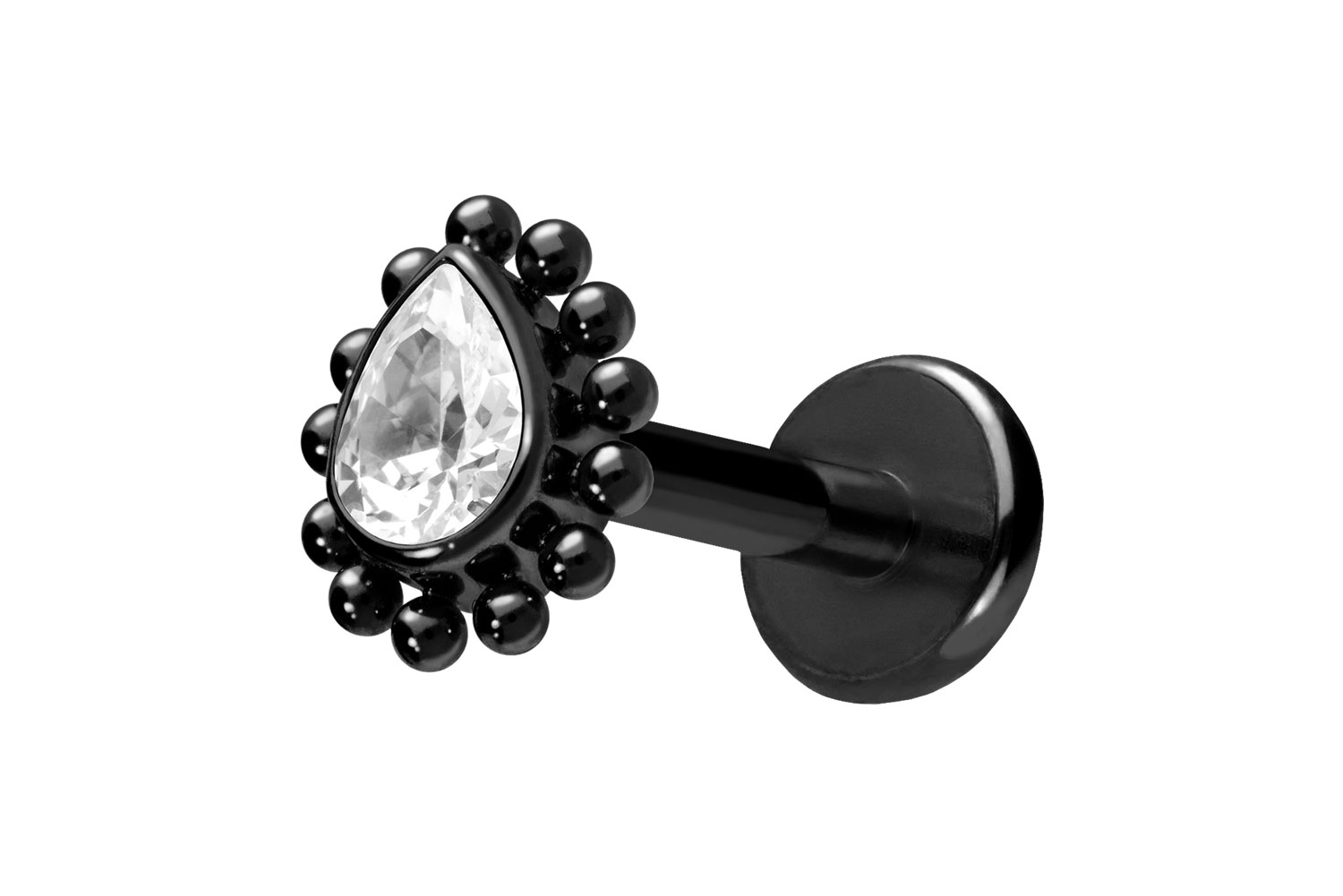 Titan Labret Piercing mit Push Fit KRISTALLTROPFEN + KUGELN